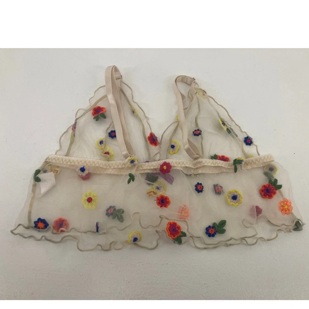 Coachella Music Festival‎ Sheer Bralette Embroidered Wildflowers Fairycore Twee